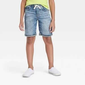 Cat & Jack Boys XS Classic At The Knee Pull On Shorts Medium Wash Drawstring
